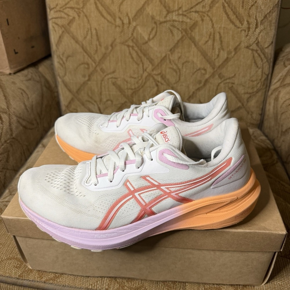 ASICS GT-1000 13 White/Coral Reef 1012B663-101 Women's Size 11 Running Shoes
